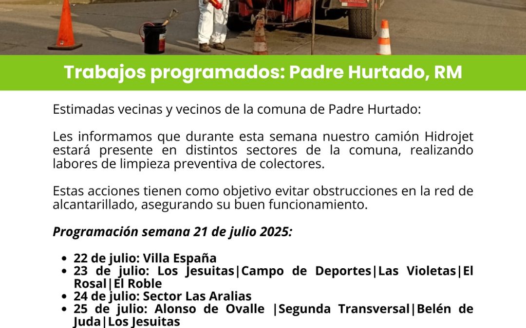 Información para nuestros clientes de Padre Hurtado, RM